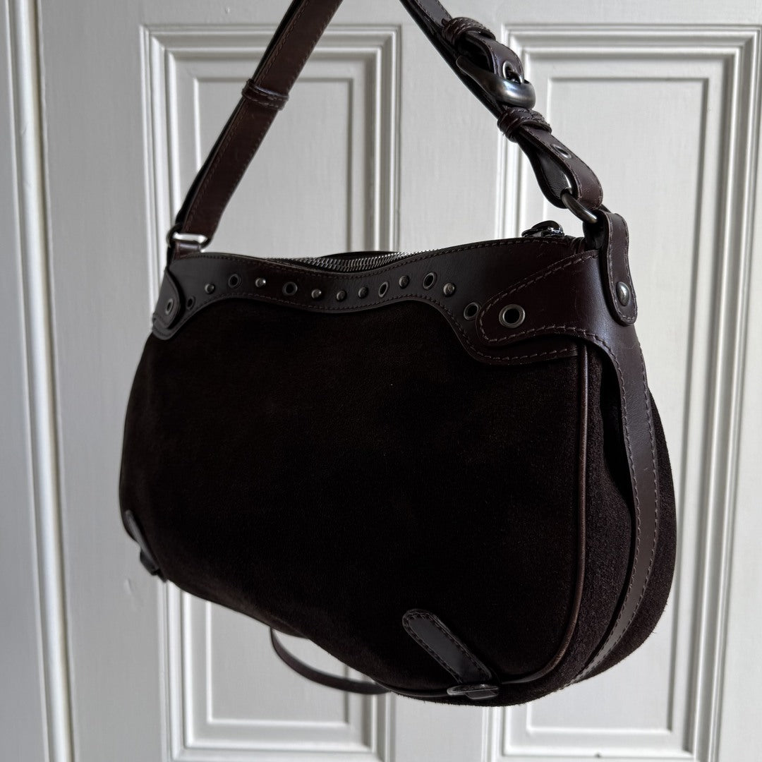 Archive Miu Miu Suede Flower Brown Shoulder Bag