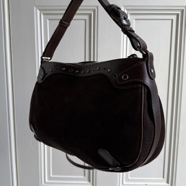 Archive Miu Miu Suede Flower Brown Shoulder Bag
