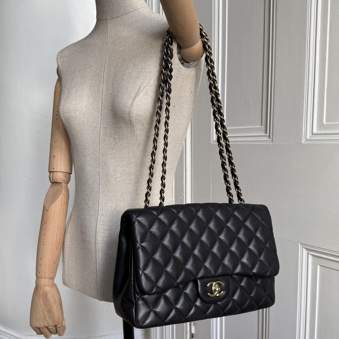 2010 Chanel CC Jumbo Classic Quilted Single Flap Black Shoulder Bag