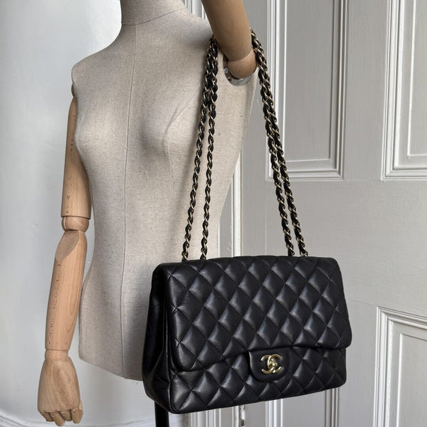 2010 Chanel CC Jumbo Classic Quilted Single Flap Black Shoulder Bag