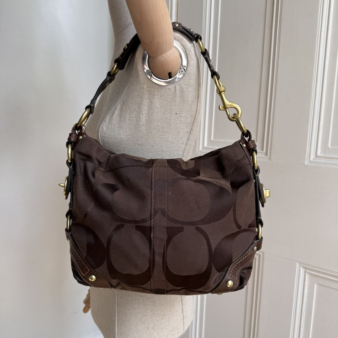 Coach Signature Brown Studded Shoulder Bag