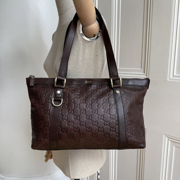 Gucci Guccissima Abbey Brown Leather Shoulder Bag
