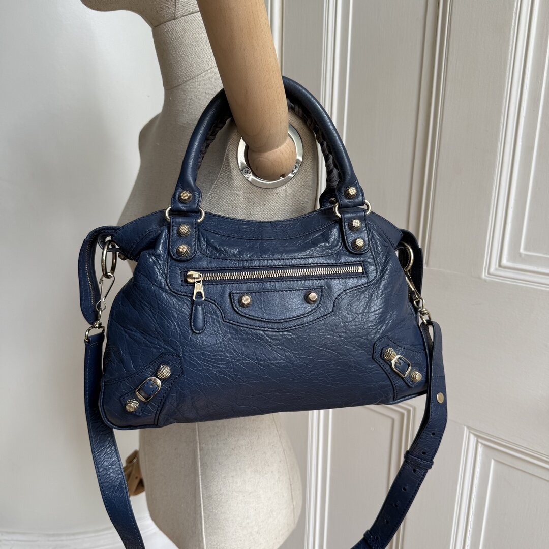 2005 Balenciaga The Town Blue Leather Bag