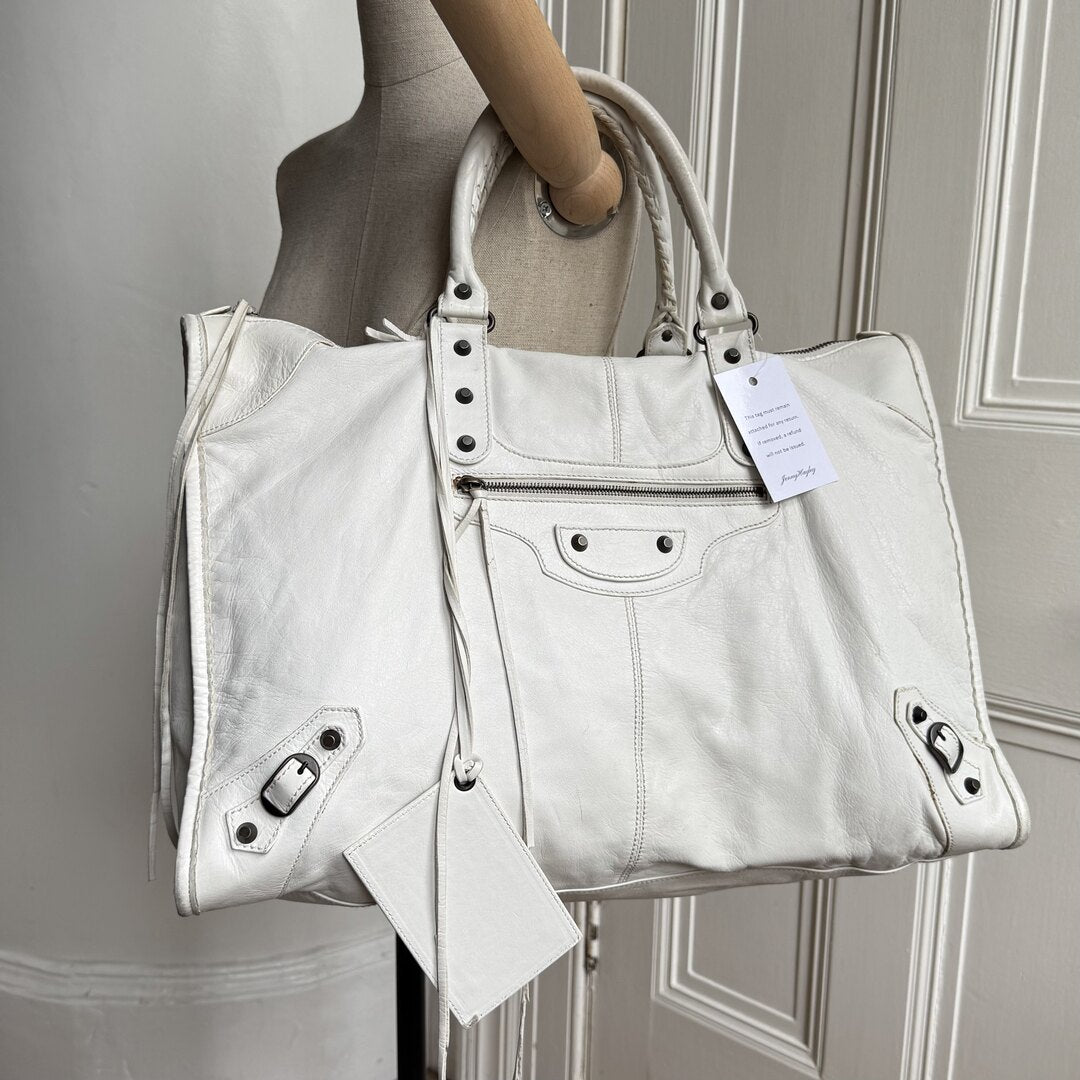 2009 Balenciaga Motocross Classic Weekender White Tote Bag