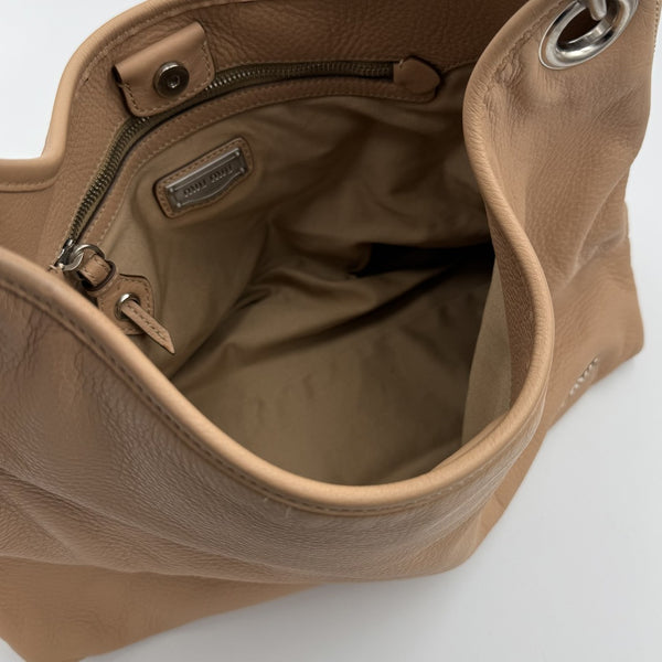 Miu Miu Hobo Leather Beige Shoulder Bag