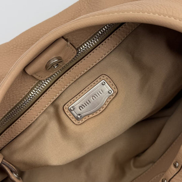 Miu Miu Hobo Leather Beige Shoulder Bag