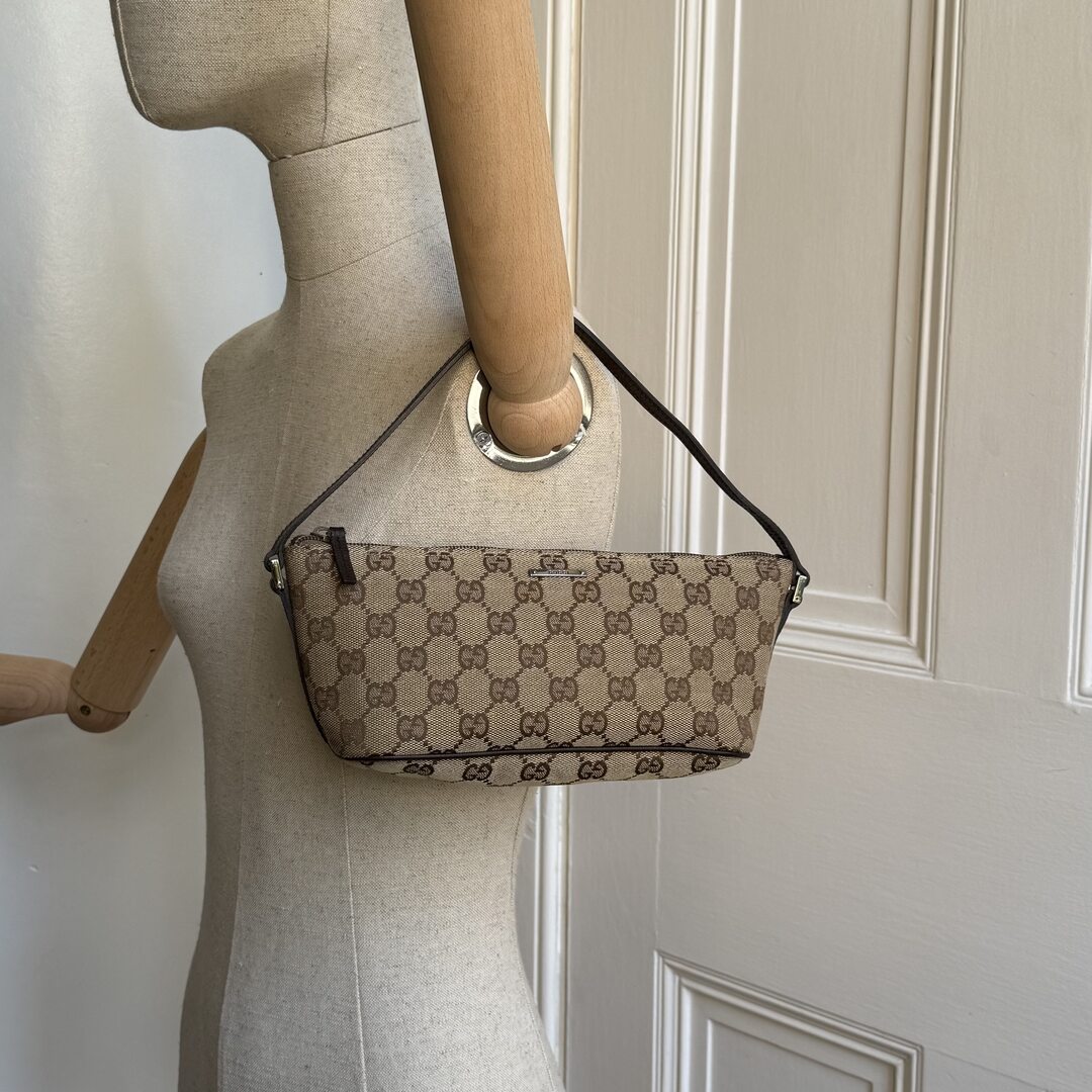 Gucci GG Monogram Brown Boat Pochette Handbag