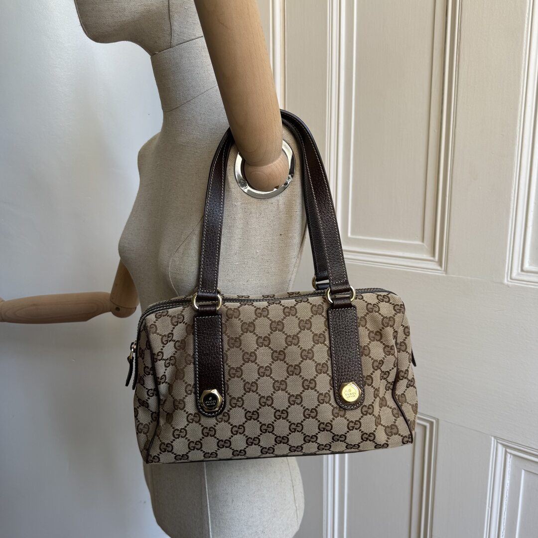 Gucci GG Canvas Charmy Boston Brown Shoulder Bag
