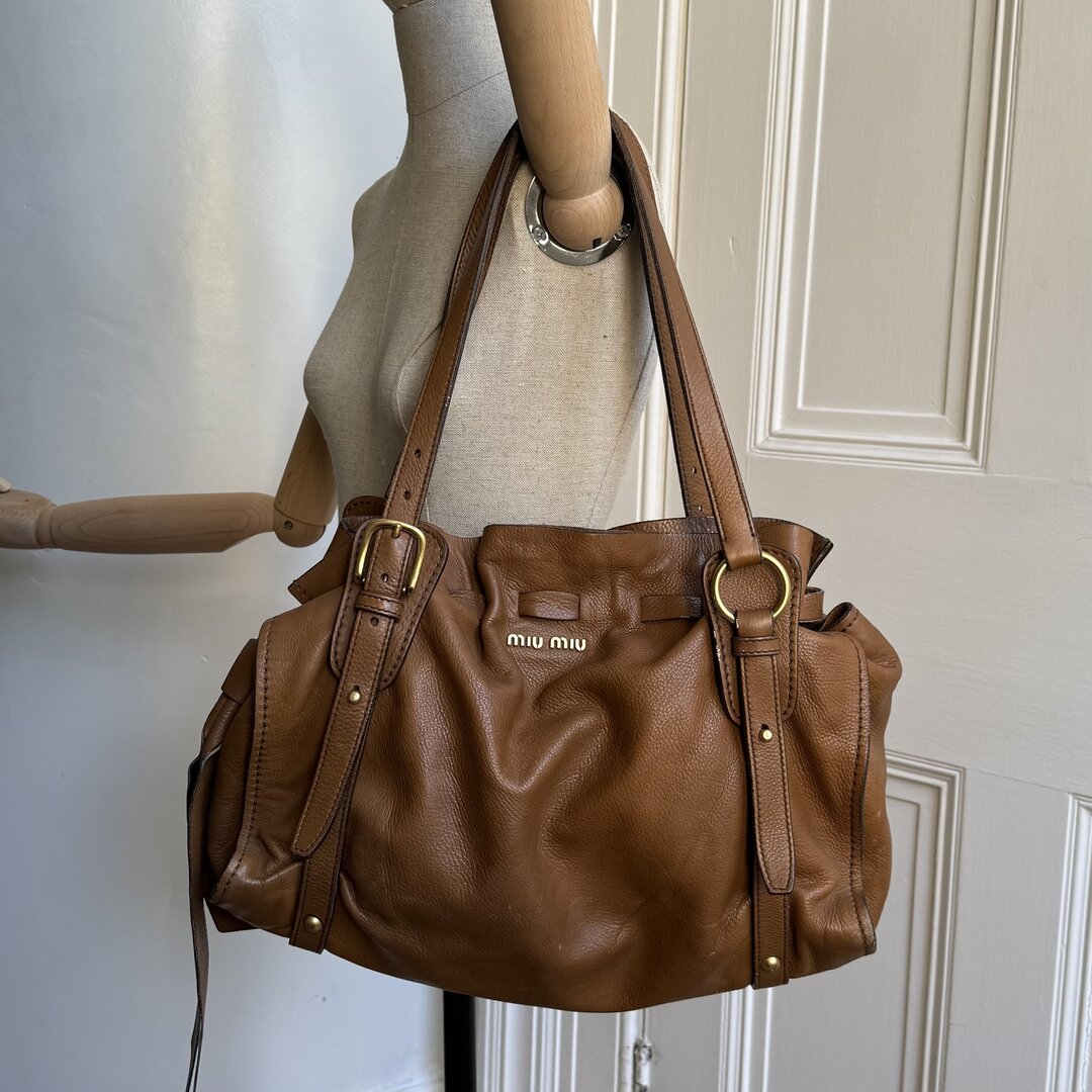 Miu Miu Vitello Leather Brown Tote Bag