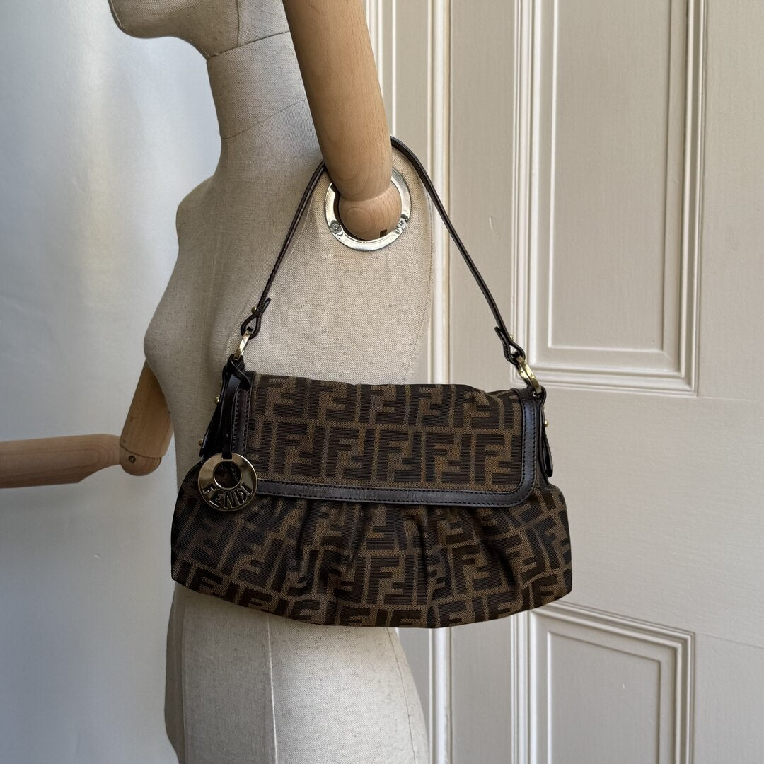 Fendi Zucca Flap Brown Shoulder Bag