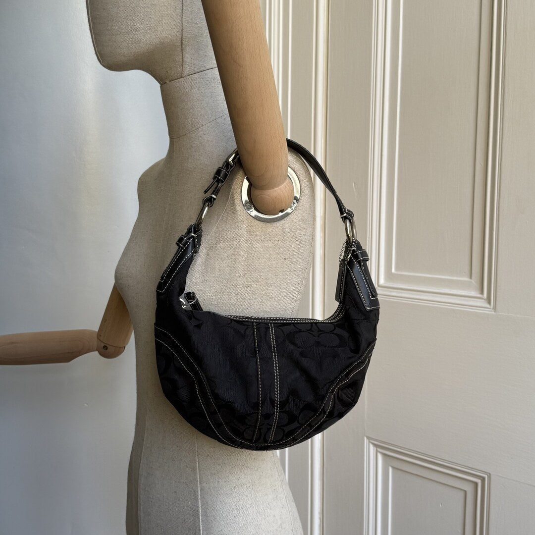 Coach Signature Black Croissant Shoulder Bag