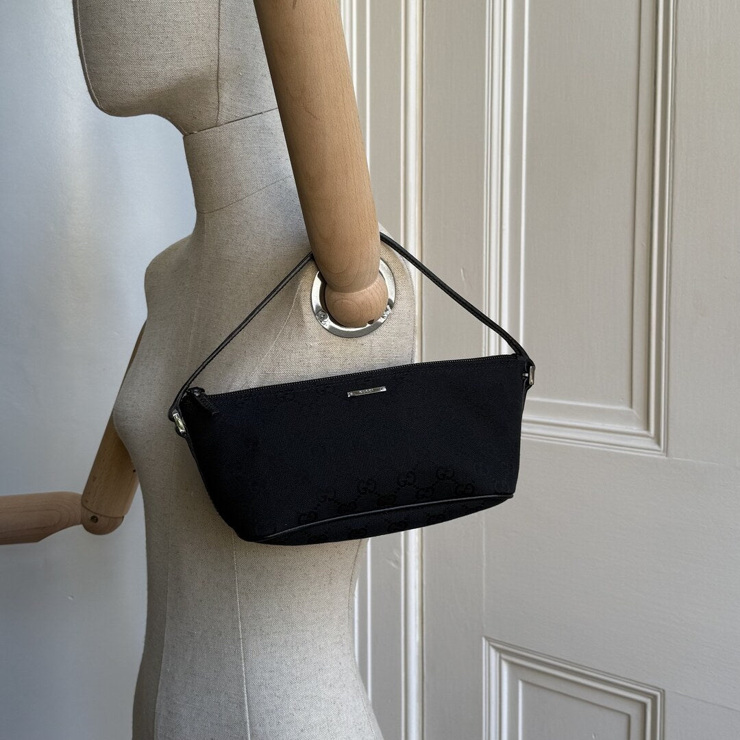 Gucci GG Monogram Black Boat Pochette Handbag