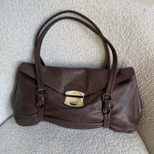 Prada Vitello Easy Leather Brown Shoulder Bag