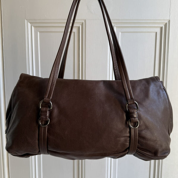 Prada Vitello Easy Leather Brown Shoulder Bag
