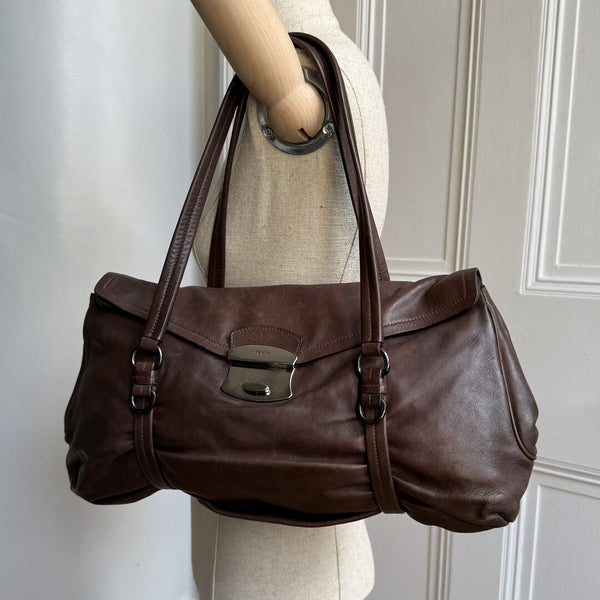 Prada Vitello Easy Leather Brown Shoulder Bag