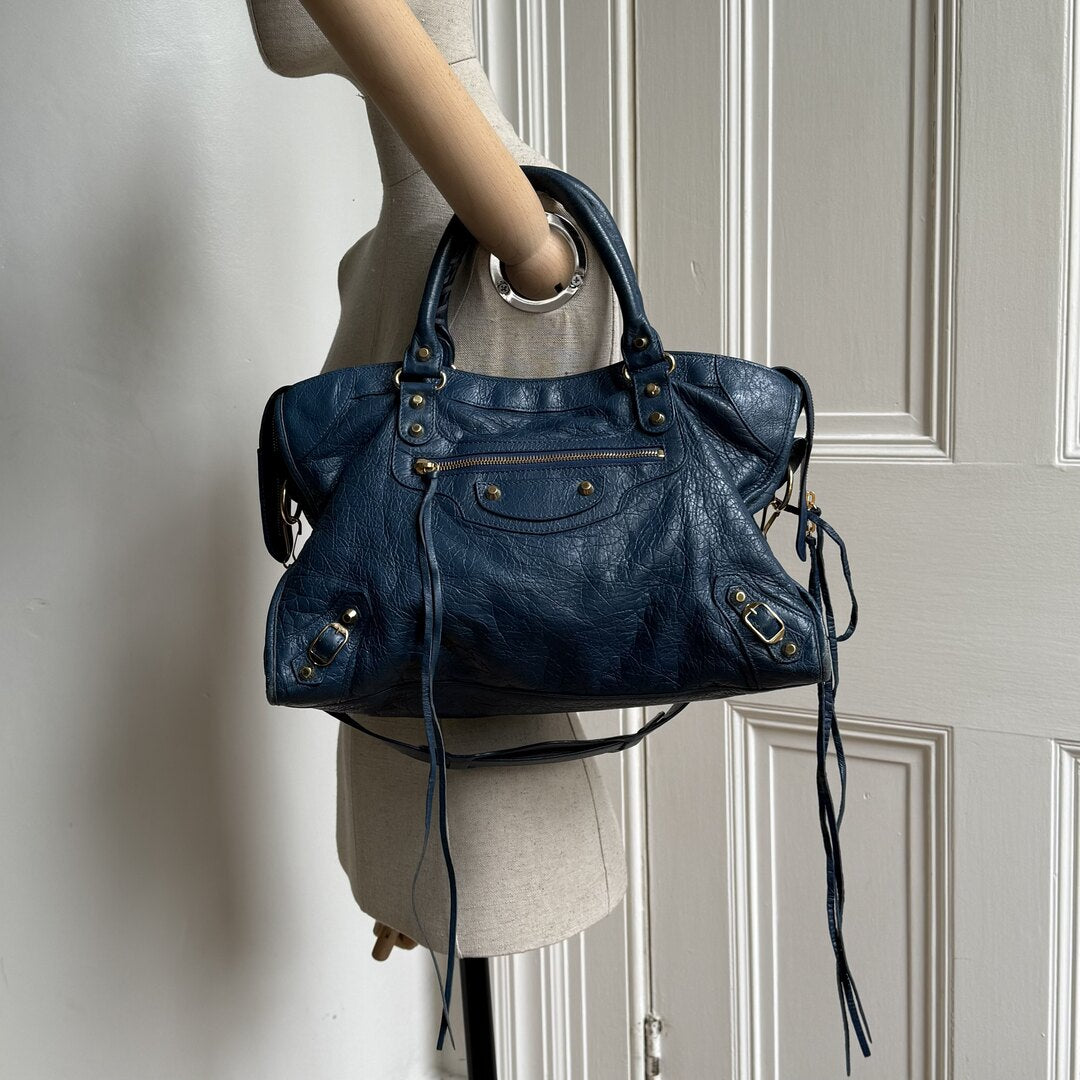 2017 Balenciaga The City Leather Blue Handbag
