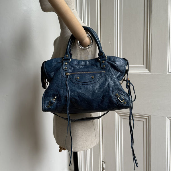 2017 Balenciaga The City Leather Blue Handbag
