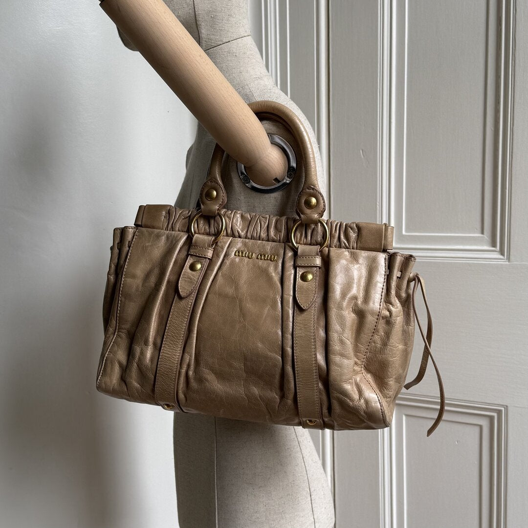 Miu Miu Vitello Beige Leather Handbag