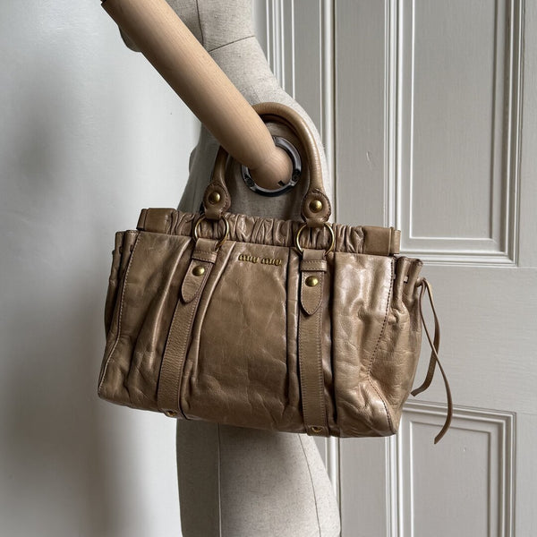 Miu Miu Vitello Beige Leather Handbag