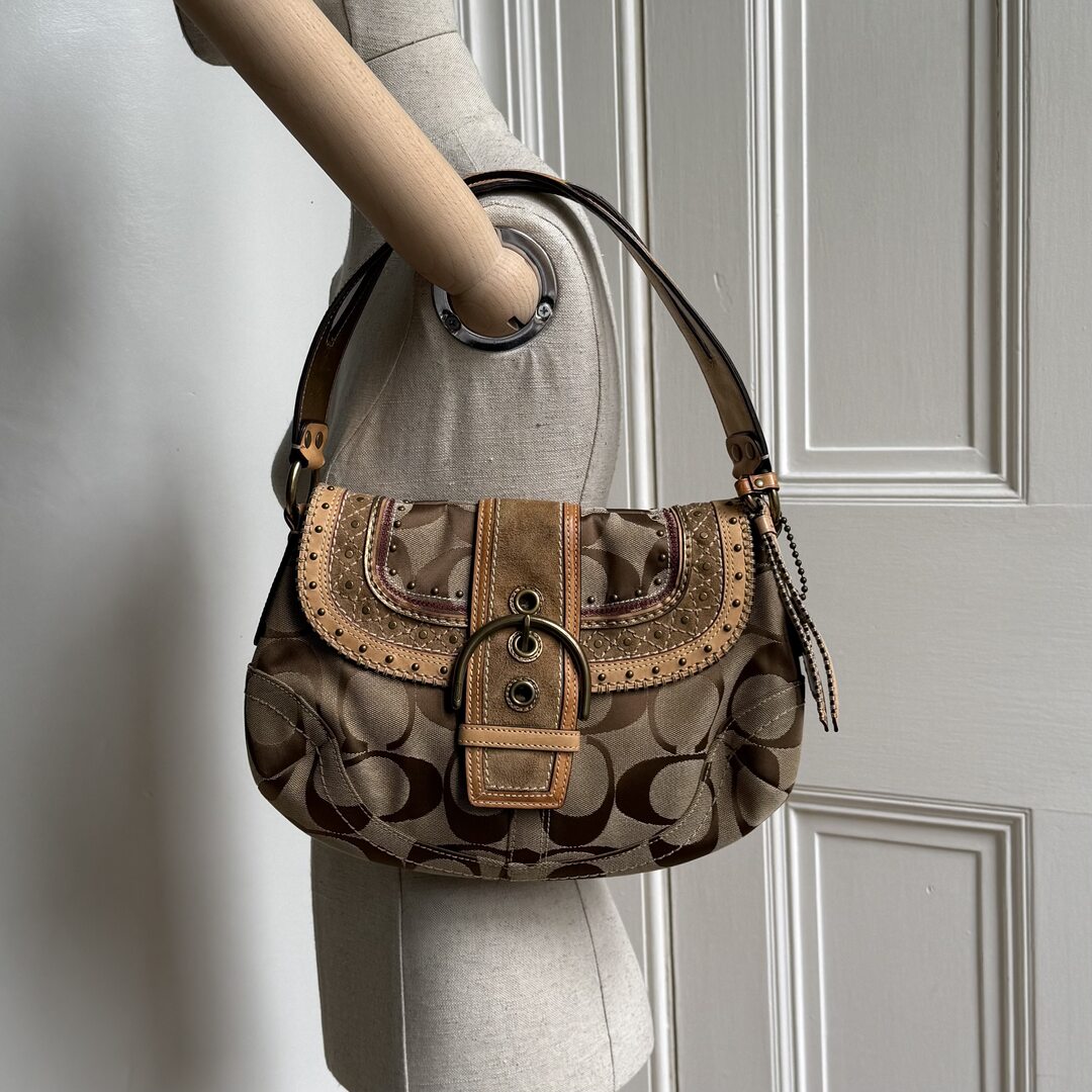 Coach Signature Soho Studded Beige Shoulder Bag