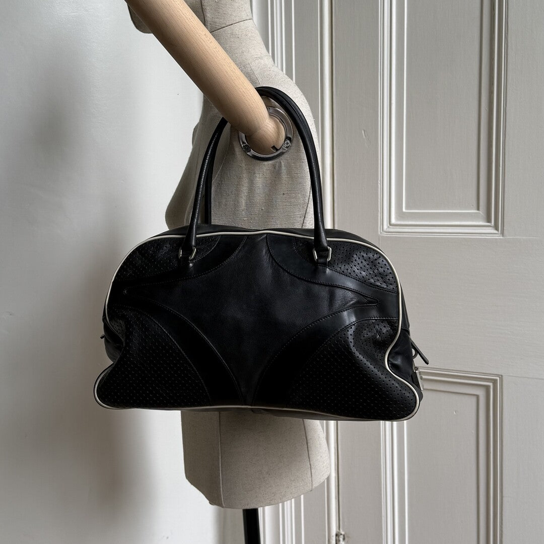 2000s Prada Vitello Bowling Black Leather Handbag