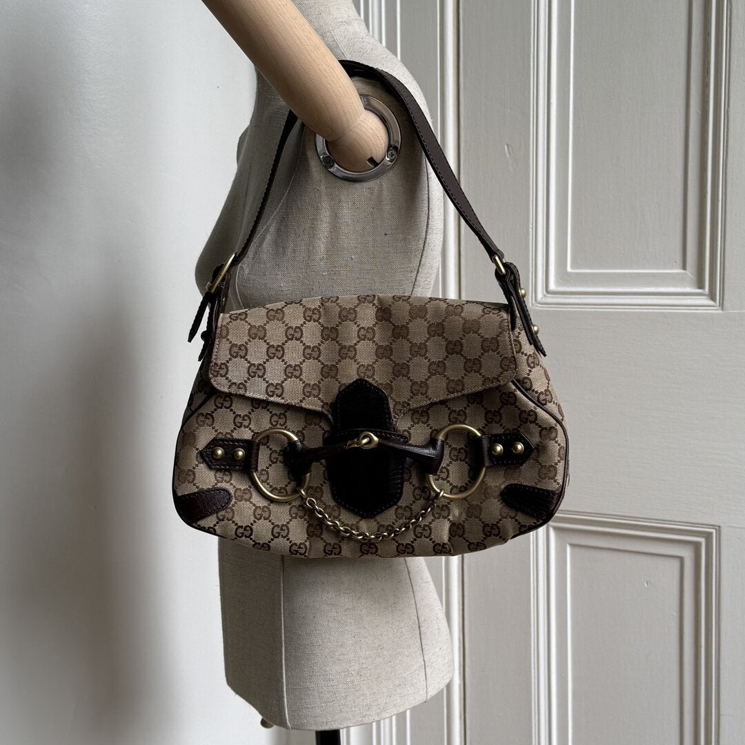 Gucci GG Canvas Horsebit Chain Brown Shoulder Bag