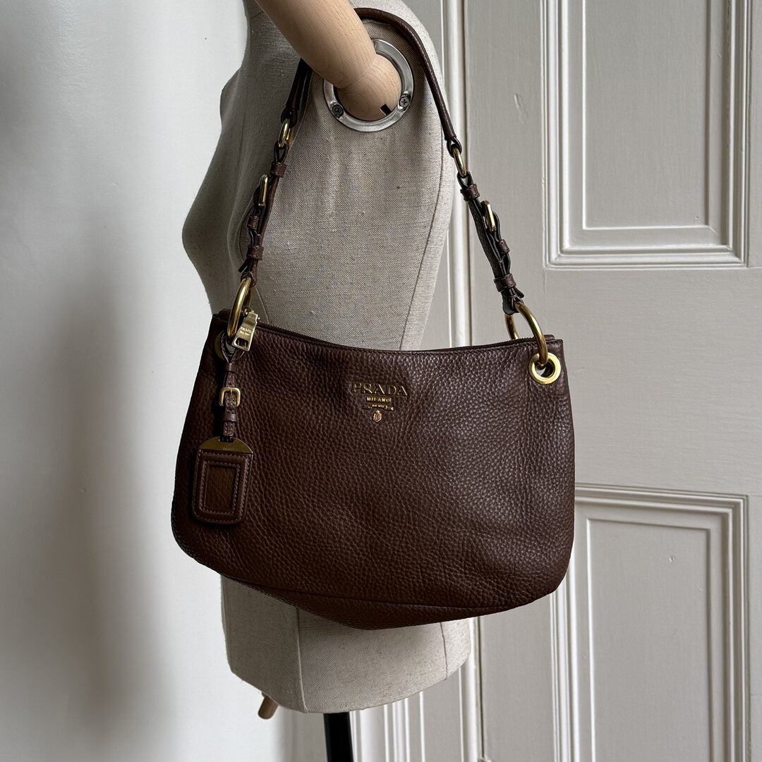 Prada Vitello Daino Leather Brown Shoulder Bag