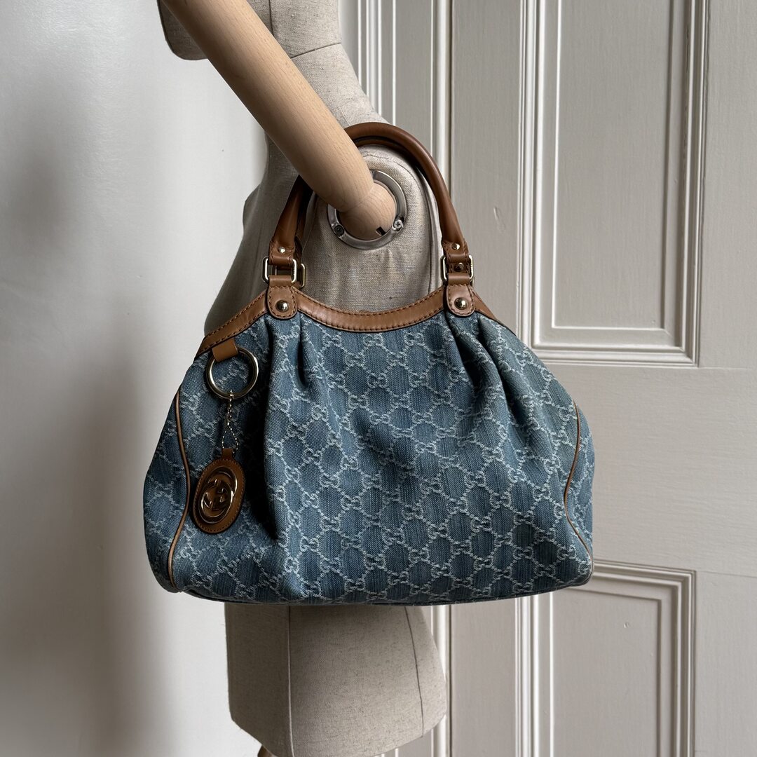 Gucci GG Denim Sukey Blue Tote Bag
