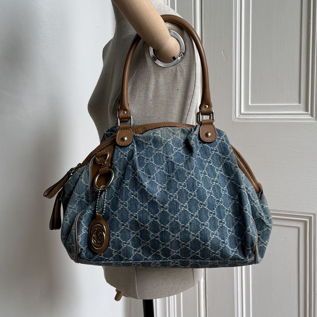Gucci GG Denim Sukey Blue Tote Bag