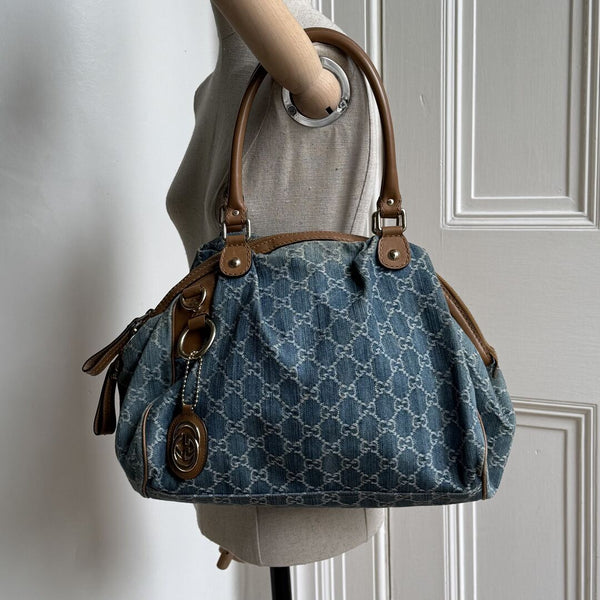 Gucci GG Denim Sukey Blue Tote Bag