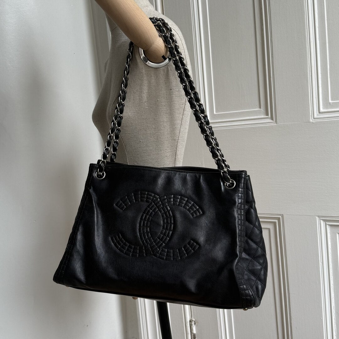 2012 Chanel CC Lambskin Black Chain Tote Bag