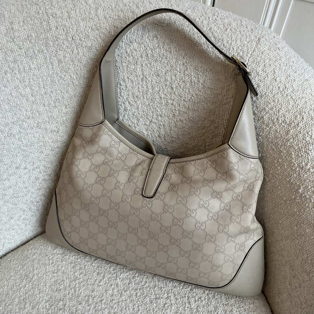 Gucci Guccissima Jackie Leather Cream Shoulder Bag