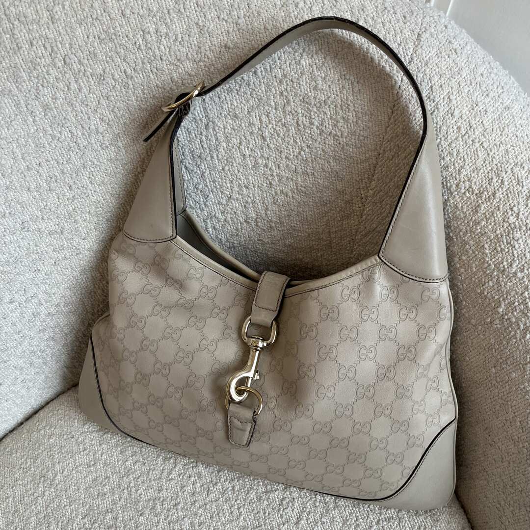 Gucci Guccissima Jackie Leather Cream Shoulder Bag