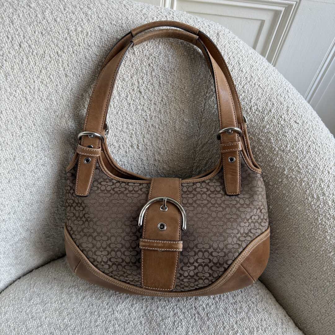 Coach Mini Signature Hobo Buckle Brown Shoulder Bag