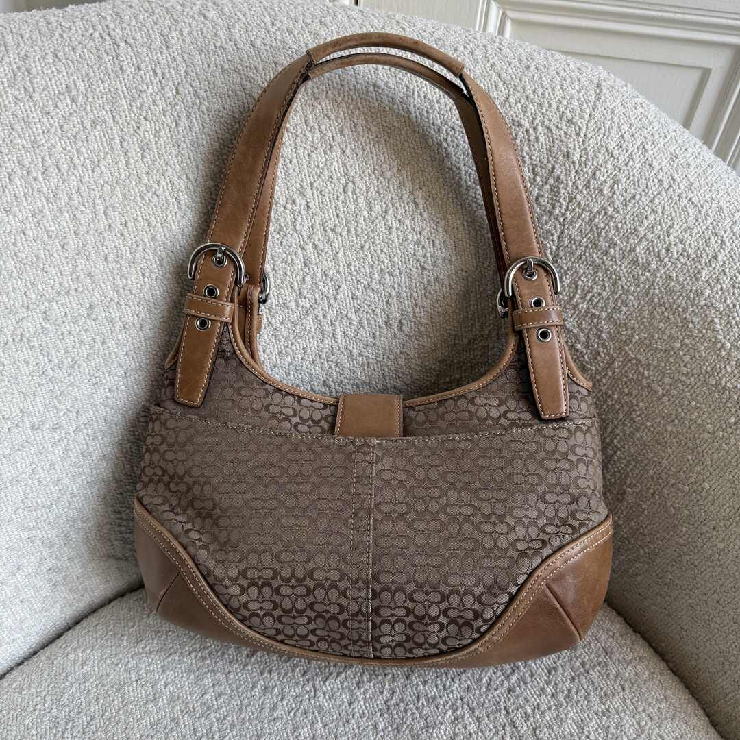 Coach Mini Signature Hobo Buckle Brown Shoulder Bag