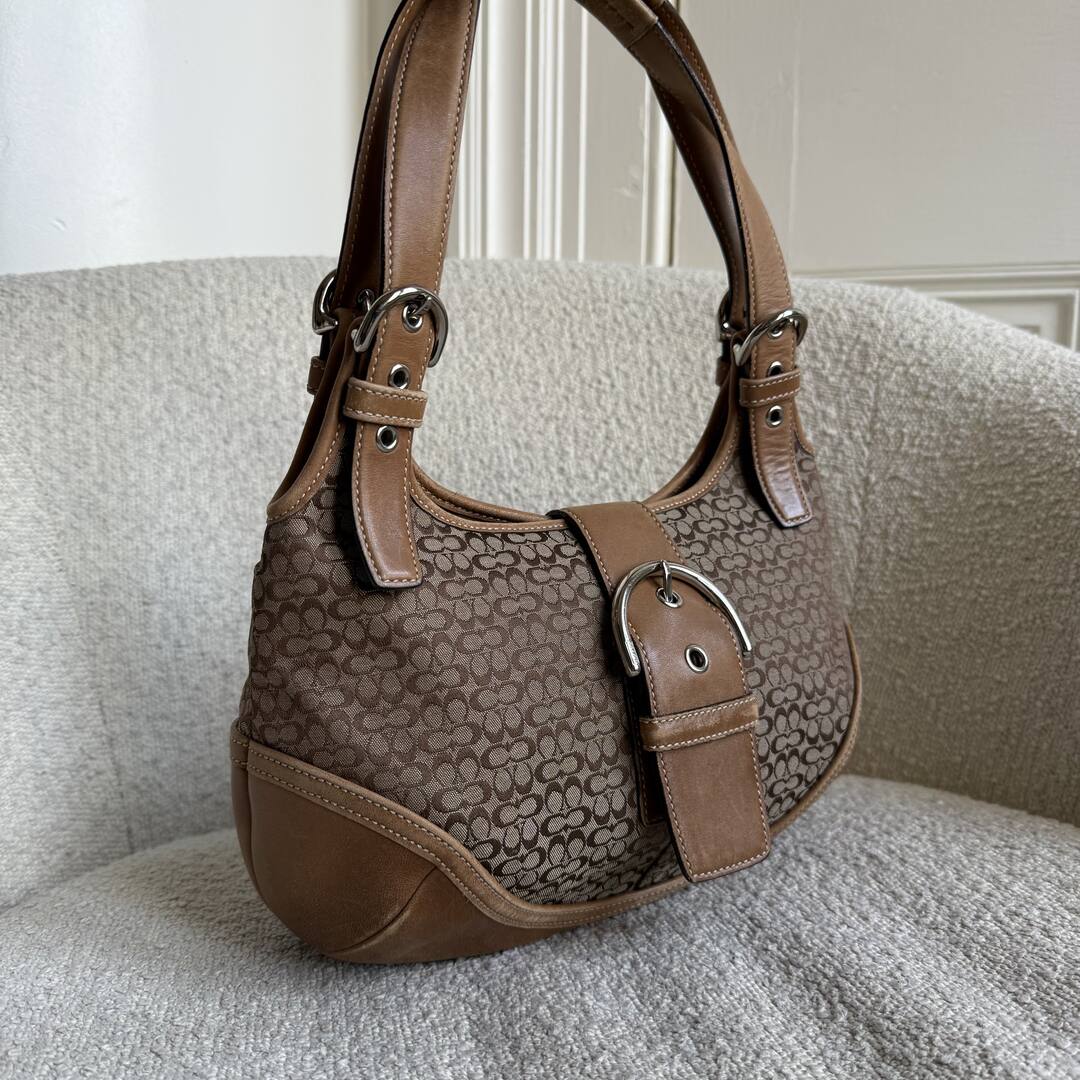 Coach Mini Signature Hobo Buckle Brown Shoulder Bag