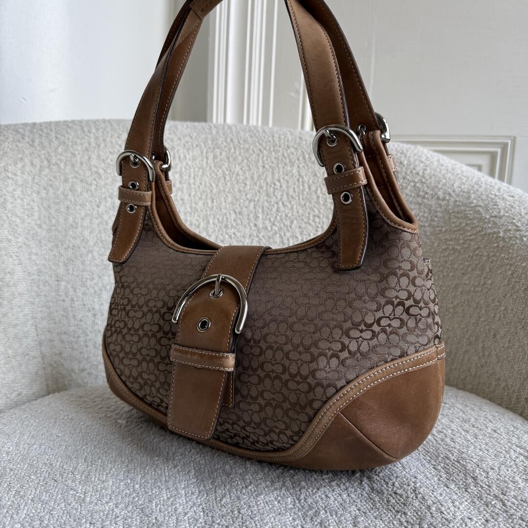 Coach Mini Signature Hobo Buckle Brown Shoulder Bag