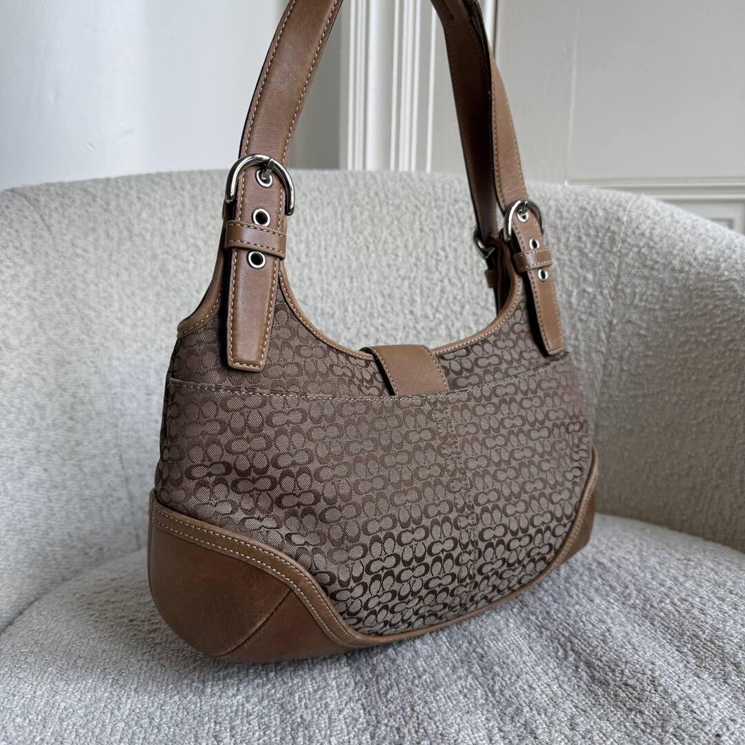 Coach Mini Signature Hobo Buckle Brown Shoulder Bag