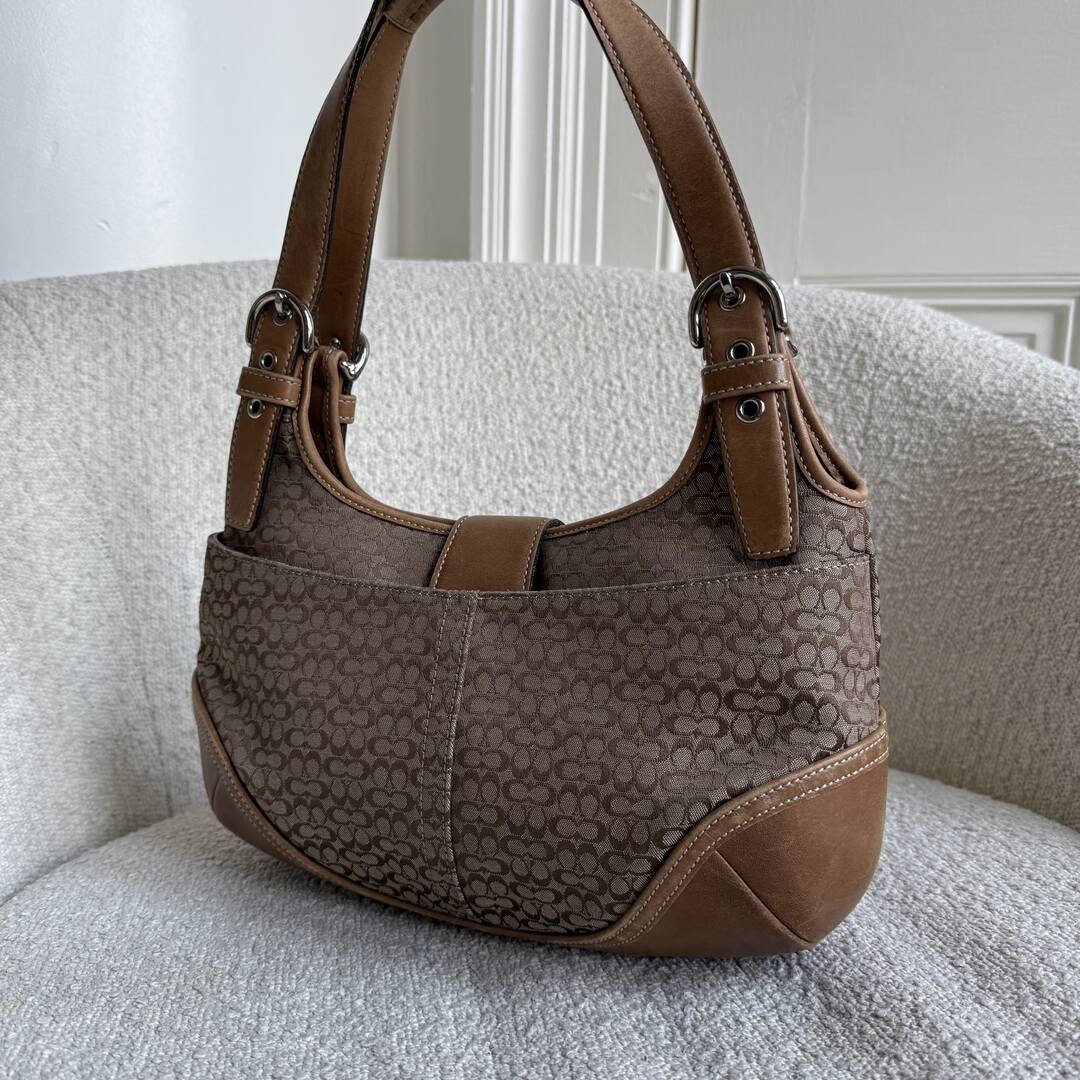 Coach Mini Signature Hobo Buckle Brown Shoulder Bag
