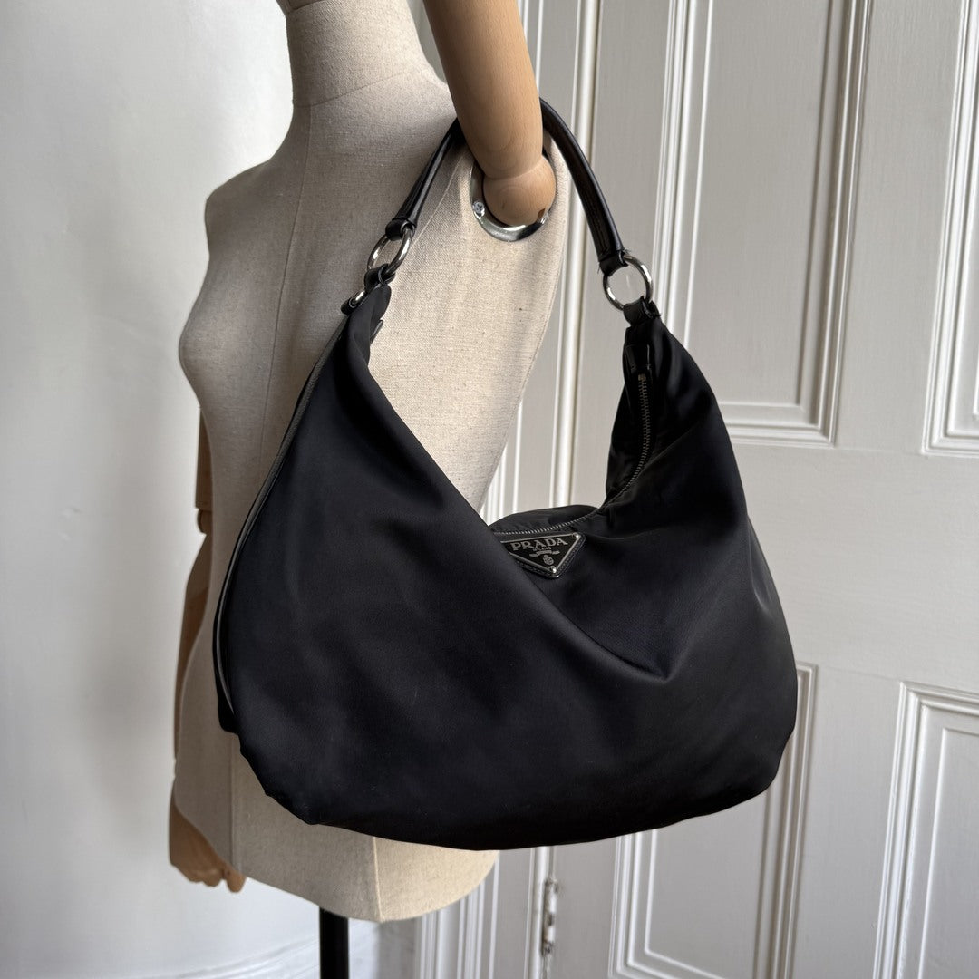 Prada Tessuto Hobo Nylon Black Shoulder Bag