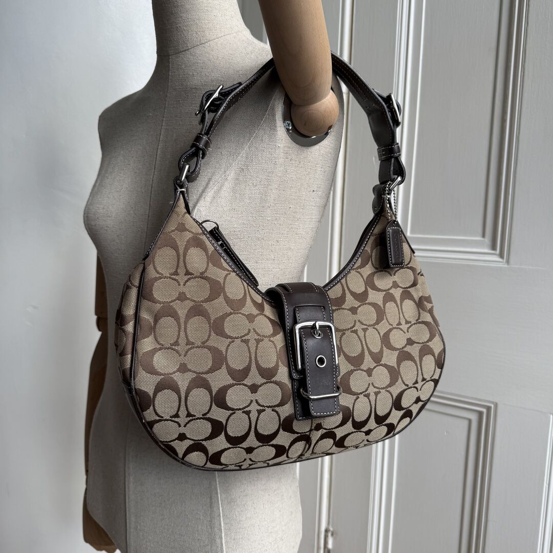 Coach Signature Hobo Buckle Brown Shoulder Bag