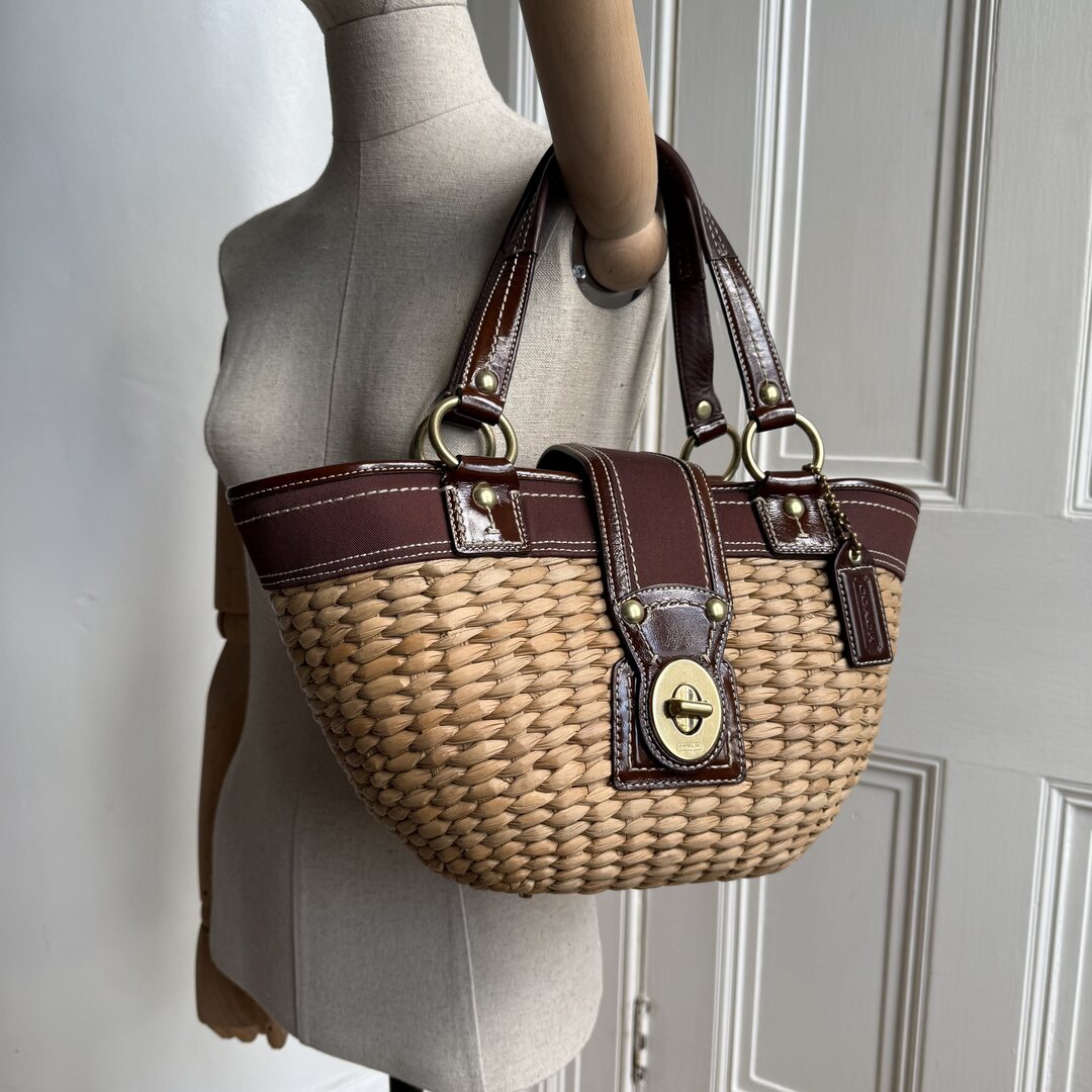 Coach Straw Brown Bucket Tote Bag