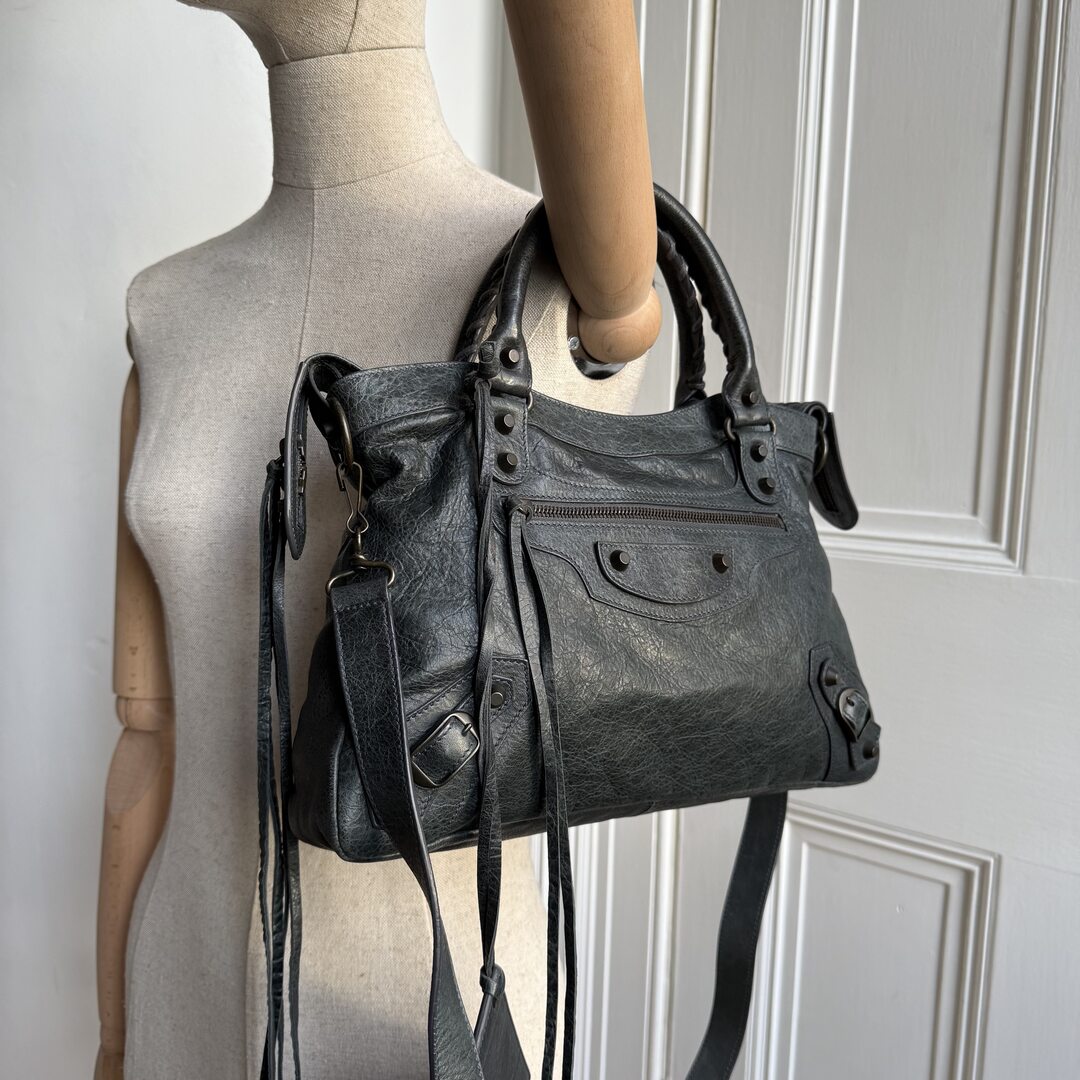 2003 Balenciaga The Town Dark Green Leather Bag