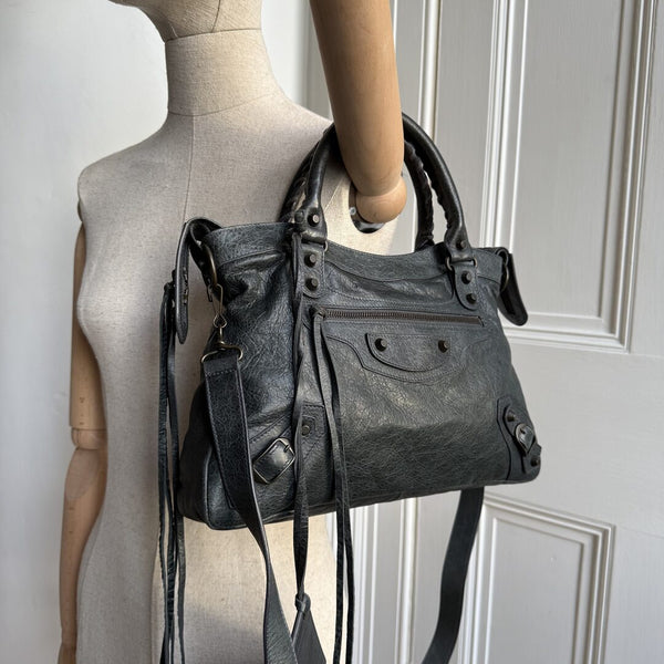 2003 Balenciaga The Town Dark Green Leather Bag