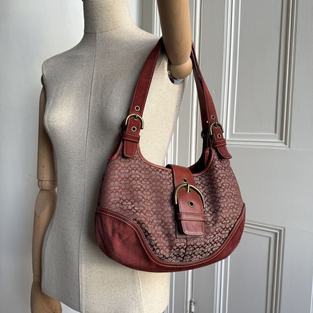 Coach Mini Signature Hobo Buckle Burgundy Shoulder Bag