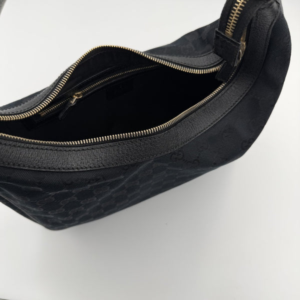 Gucci GG Canvas Black Hobo Shoulder Bag