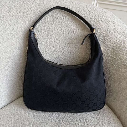 Gucci GG Canvas Black Hobo Shoulder Bag
