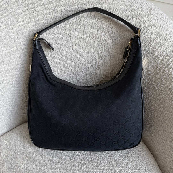 Gucci GG Canvas Black Hobo Shoulder Bag