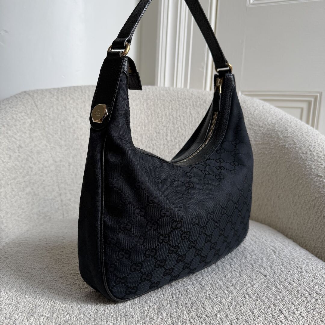 Gucci GG Canvas Black Hobo Shoulder Bag