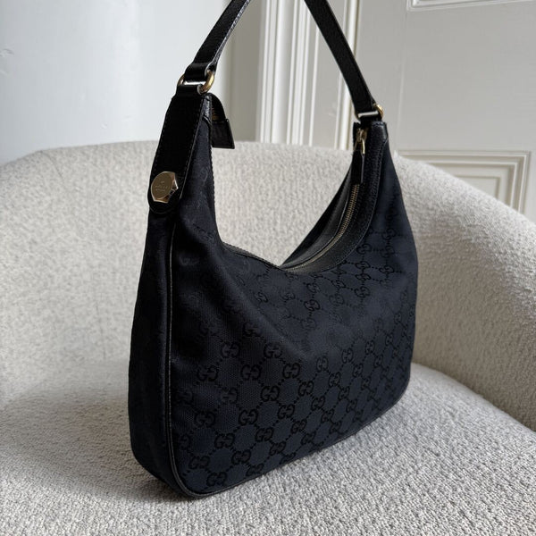 Gucci GG Canvas Black Hobo Shoulder Bag